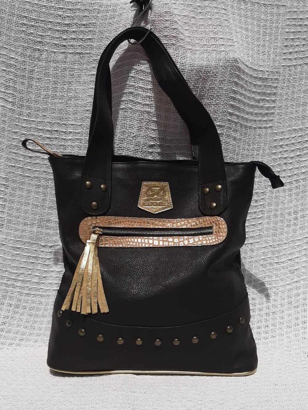 Oxum Carteras Black Eco Leather Bag Made in Argentina 15"x15"x4.5"